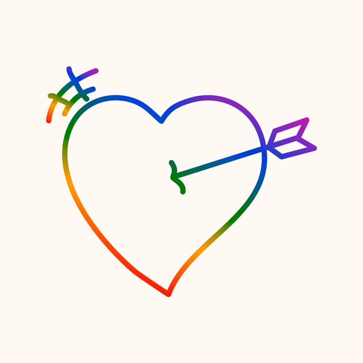 Vettore gratuito cuore dell'orgoglio, vettore dell'icona del disegno di doodle arcobaleno