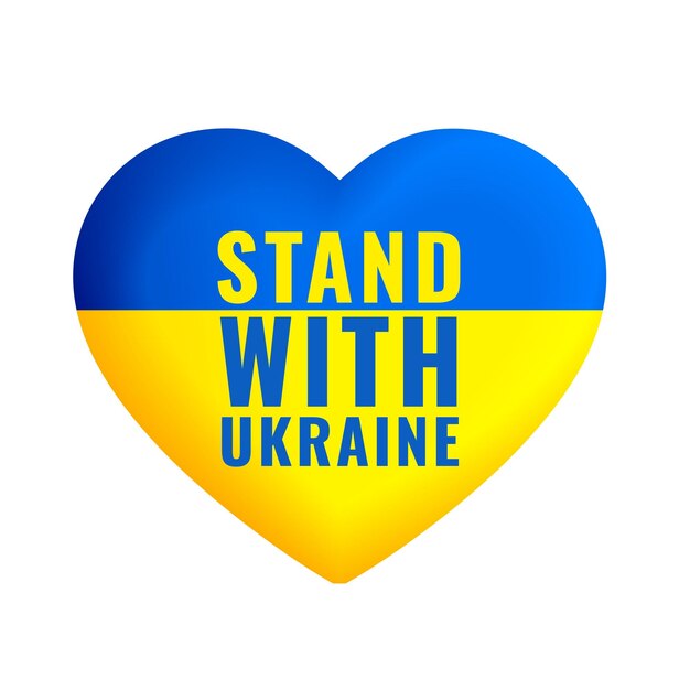 Cuore della bandiera dell'Ucraina con supporto con messaggio dell'Ucraina
