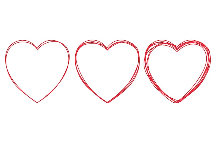 Vettore gratuito cuore doodles set di tre