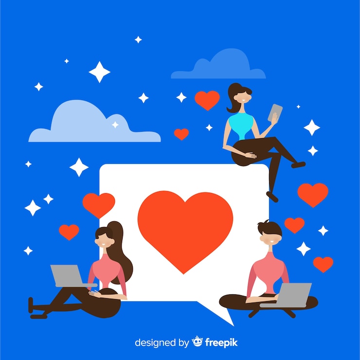 Vettore gratuito cuore instagram. adolescenti sui social media. design del personaggio.