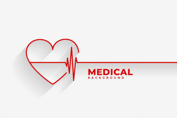 Vettore gratuito cuore rosso con sfondo medico linea battito cardiaco