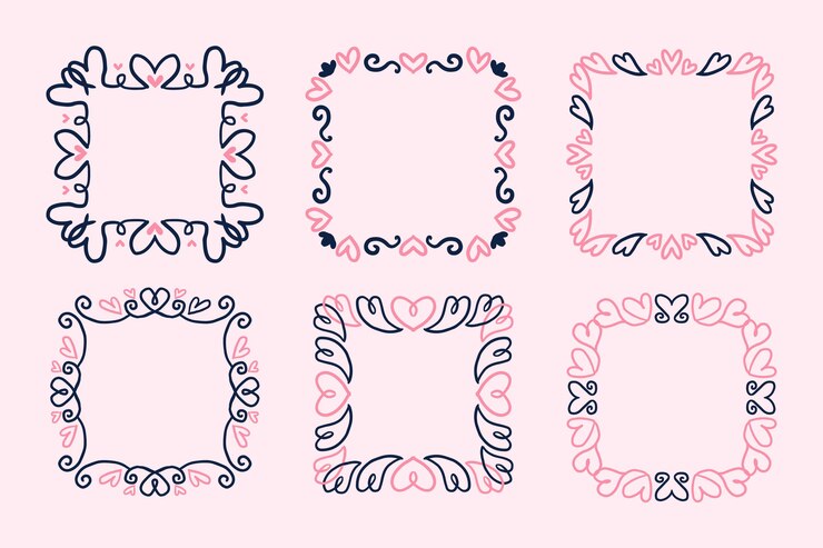 Vettore gratuito cuori disegnati a mano con bordi e cornice