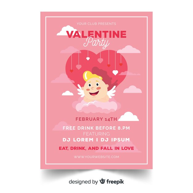 Cupido sul modello di manifesto festa di San Valentino nuvola
