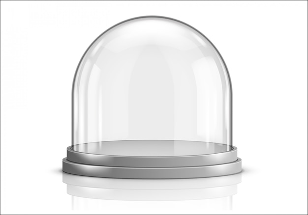 Cupola di vetro e vettore realistico del vassoio di plastica grigio