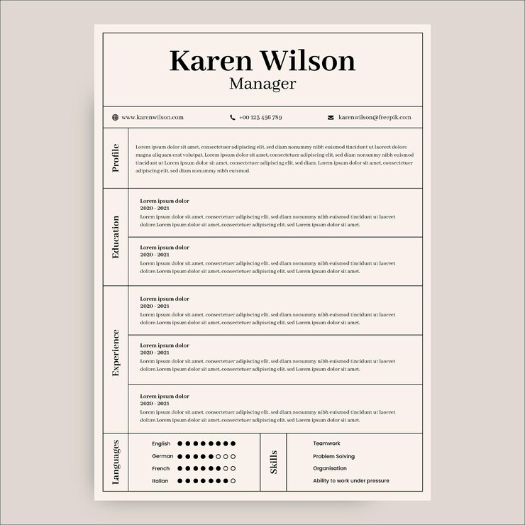 Vettore gratuito curriculum minimalista karen manager