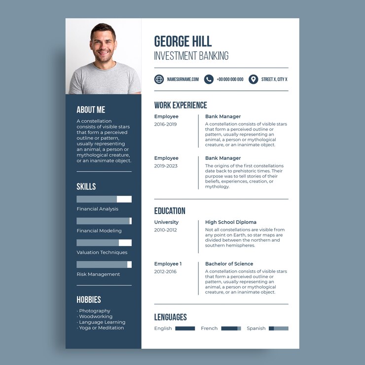Vettore gratuito curriculum minimalista nel settore dell'investment banking