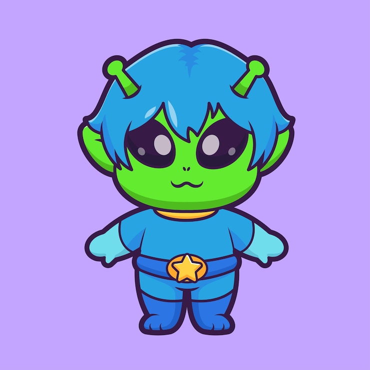 Vettore gratuito cute alien with hair cartoon vector icon illustrazione scienza tecnologia icon vettore piatto isolato