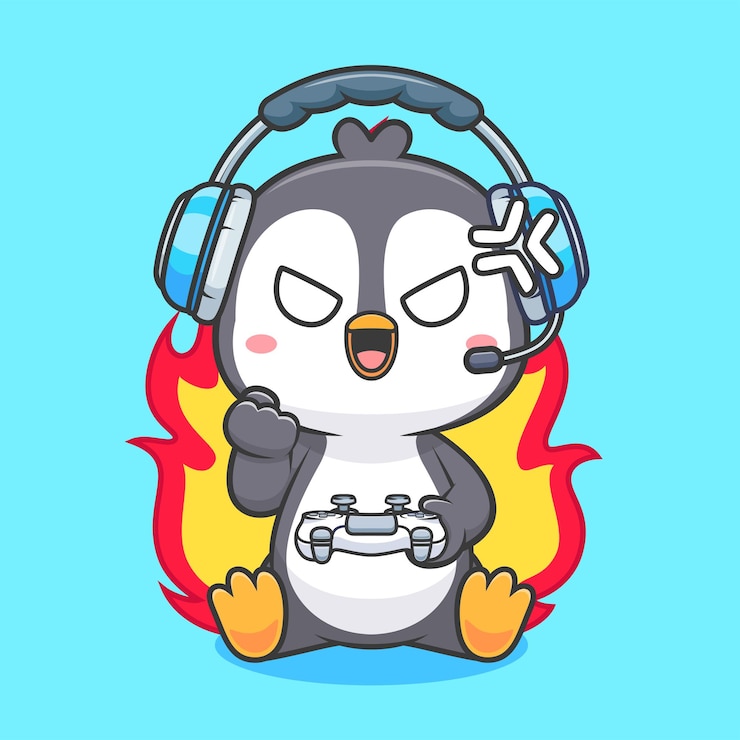 Vettore gratuito cute angry penguin gaming cartoon vector icon illustrazione tecnologia animale vettore piatto isolato
