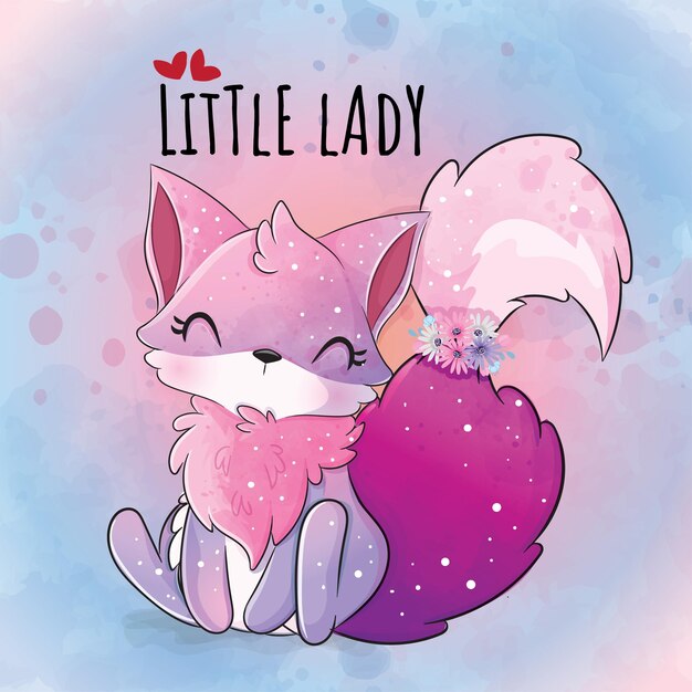 Cute animale piccola bella volpe illustrationIllustration of background Simpatico animale acquerello