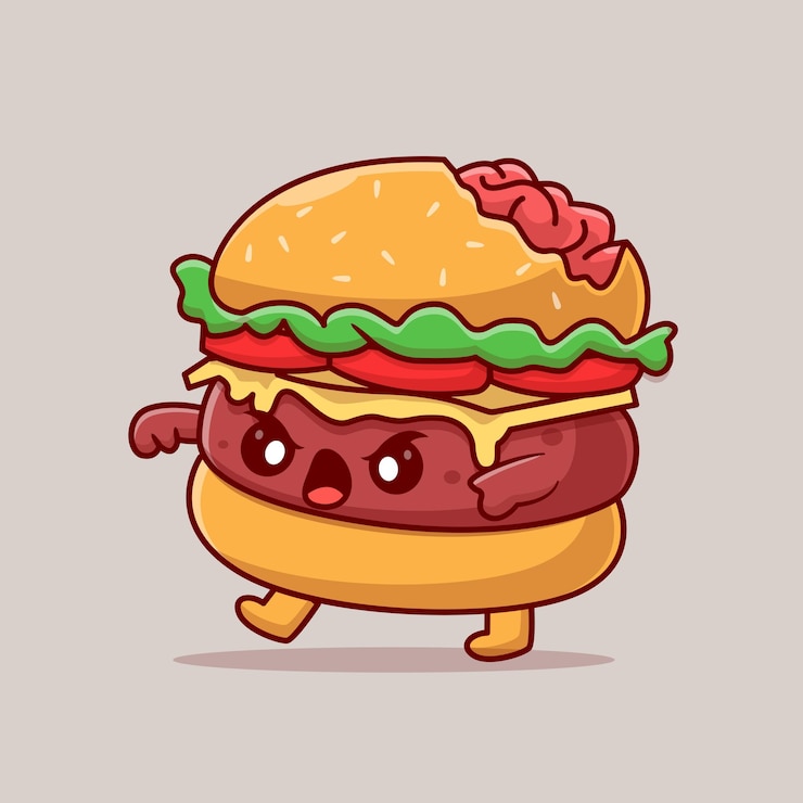 Vettore gratuito cute burger zombie cartoon icon vector illustrazione cibo icon holiday icon vettore piatto isolato
