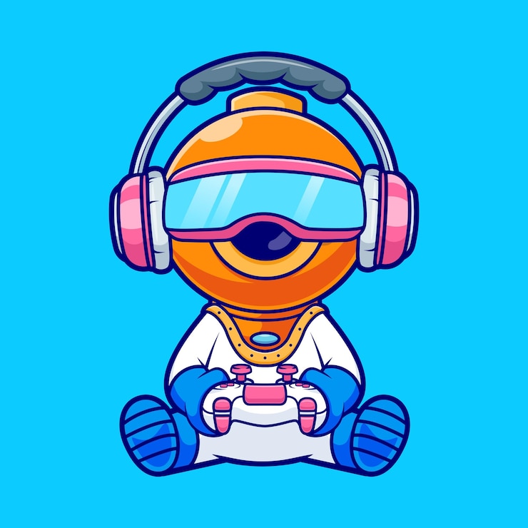 Vettore gratuito cute diver gioca a vr game con il controller cartoon vector icon illustration science technology flat