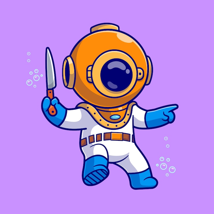 Vettore gratuito cute diver holding knife cartoon vector icon illustrazione scienza oggetto icon isolato vettore piatto