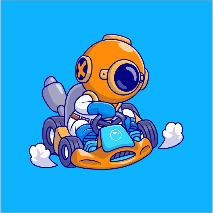 Vettore gratuito cute diver riding gocart cartoon vector icon illustrazione scienza sport icon isolato flat vector