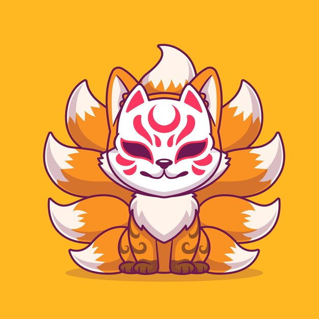 Cute Fox Kitsune Sitting Cartoon Vector Icon Illustration Animal Holiday Icon Isolato Flat Vector