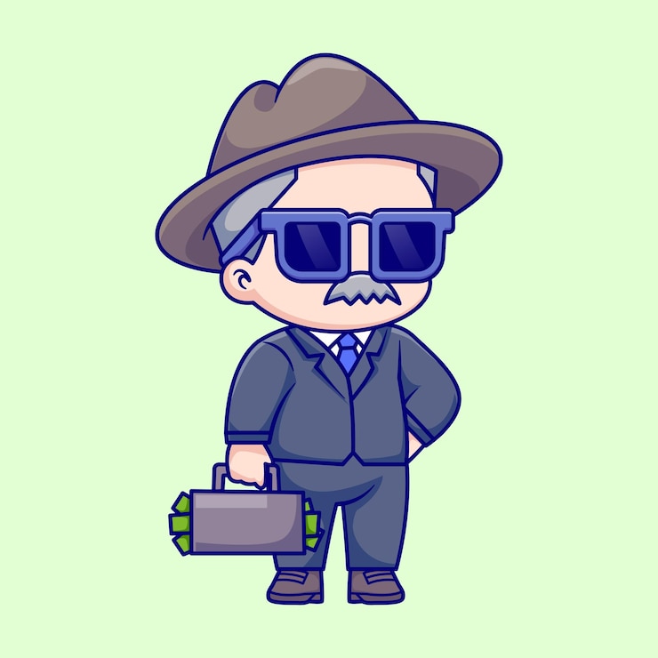 Vettore gratuito cute grandfather business holding money bag cartoon vector icon illustration people business flat
