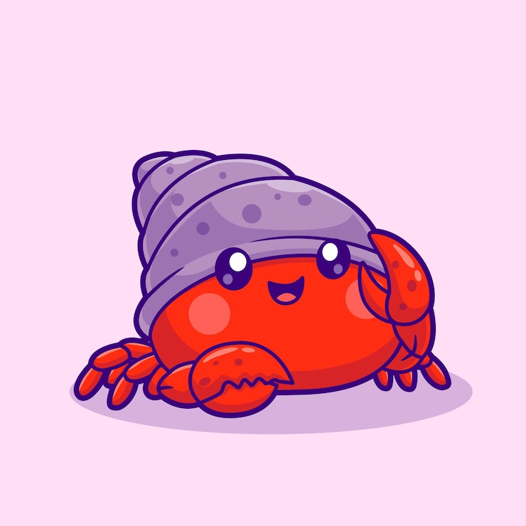 Vettore gratuito cute hermit crab agitando la mano cartoon vector icon illustrazione animal nature icon isolato piatto