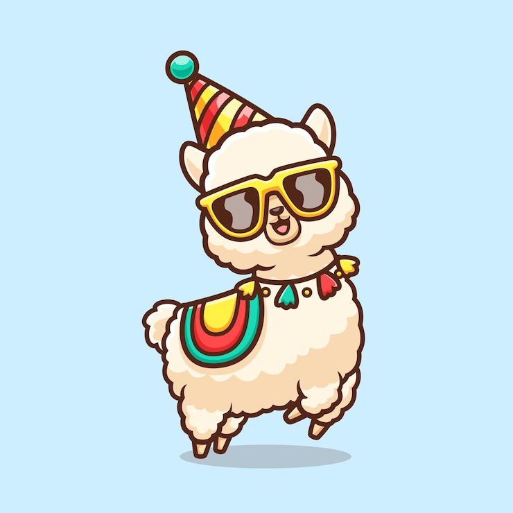 Vettore gratuito cute llama alpaca party cartoon vector icon illustrazione iconica di vacanza animale vector piatto isolato