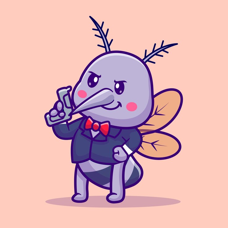 Vettore gratuito cute mosquito holding gun cartoon icona vettore illustrazione animale natura icona concetto isolato piatto