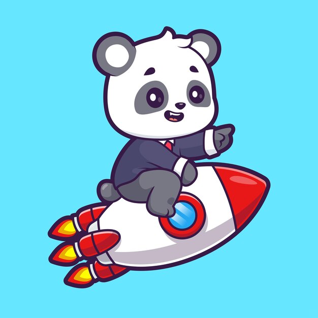 Cute Panda Business Riding Rocket Cartoon Vector Icon Illustrazione Tecnologia animale Isolato piatto