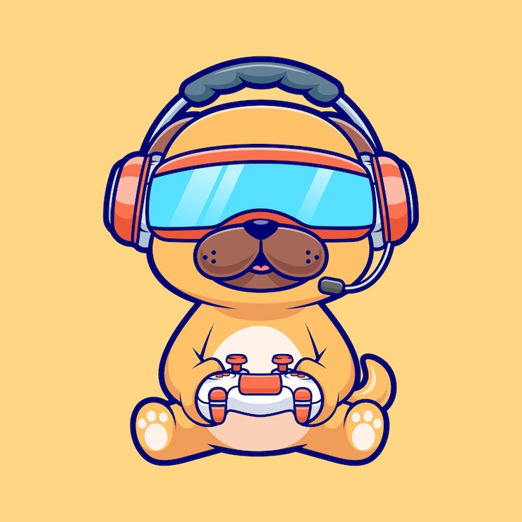 Vettore gratuito cute pug dog gioca a vr game con controller cartoon vector icon illustrazione tecnologia animale