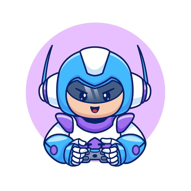 Vettore gratuito cute robot gaming cartoon vector icon illustrazione persone tecnologia icon isolato flat vector