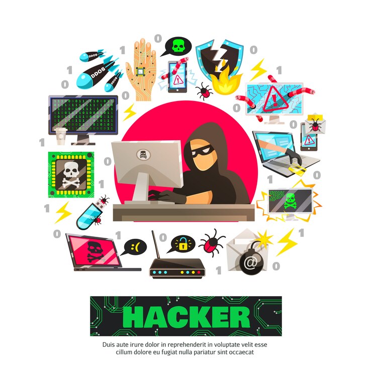 Vettore gratuito cyber terrorist circle composition