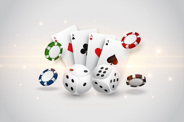 Dadi delle carte da gioco del casinò e fondo dei chip di volo