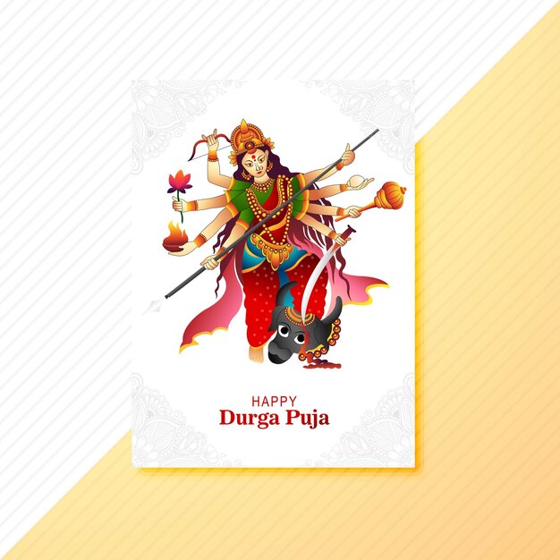 Dea durga faccia in felice durga puja subh navratri card brochure template design