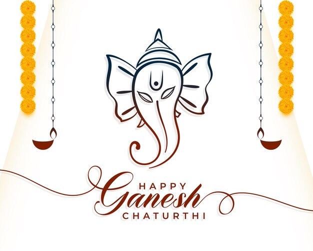 decorativo Ganesh Chaturthi sfondo festivo con fiori e diya