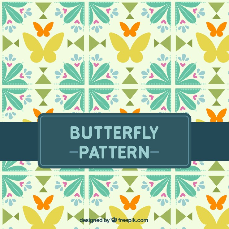 Vettore gratuito decorativo vintage pattern di farfalle e forme floreali