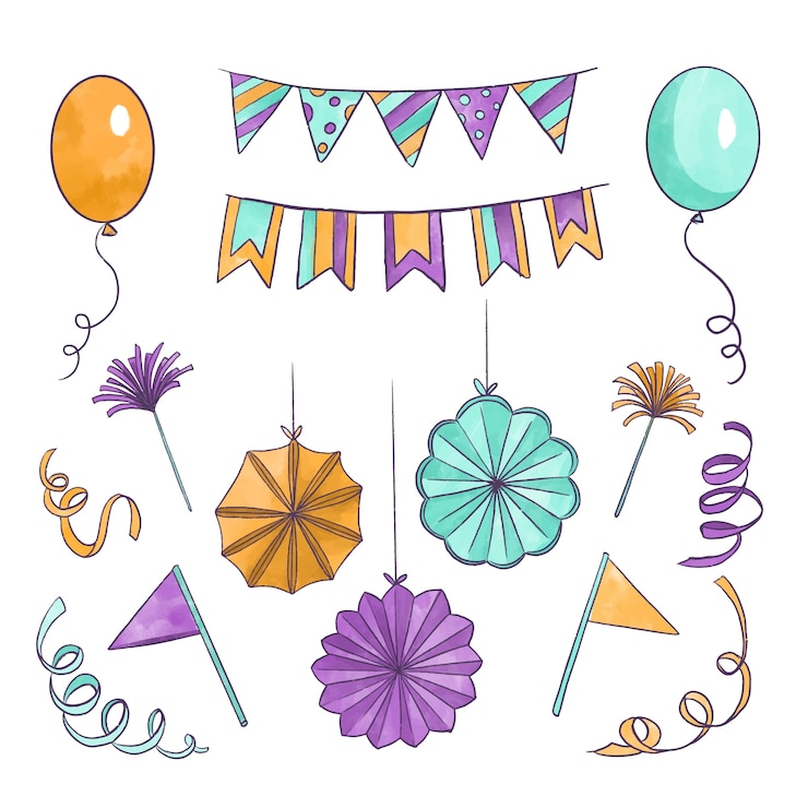 Vettore gratuito decorazione di compleanno colorata
