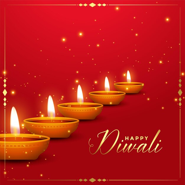 Decorazione Diya su sfondo rosso diwali