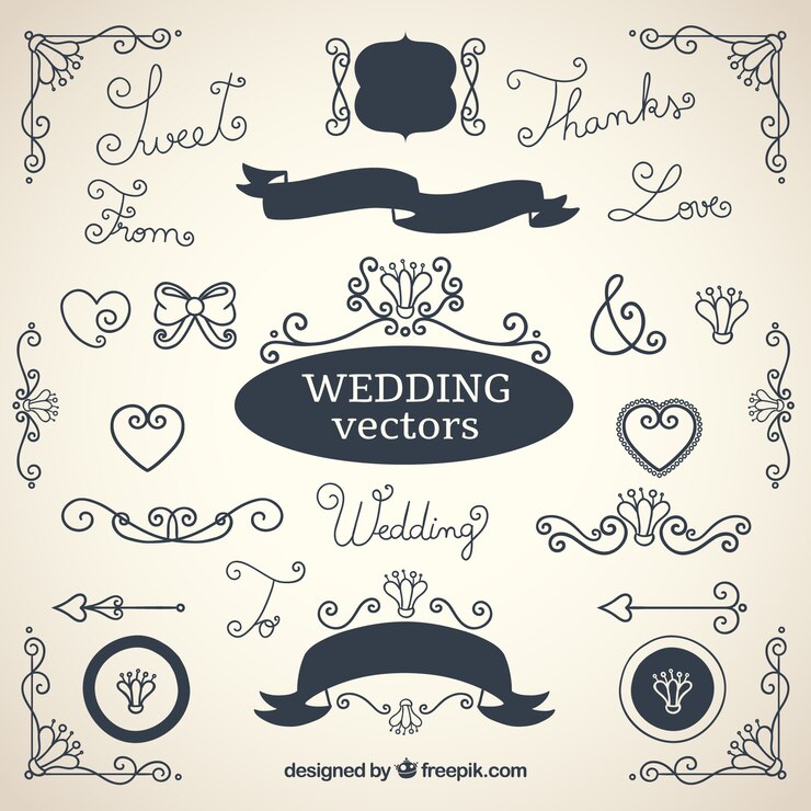 Vettore gratuito decorazioni matrimonio collezione