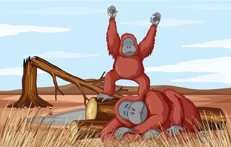 Vettore gratuito deforestazione con due scimmie