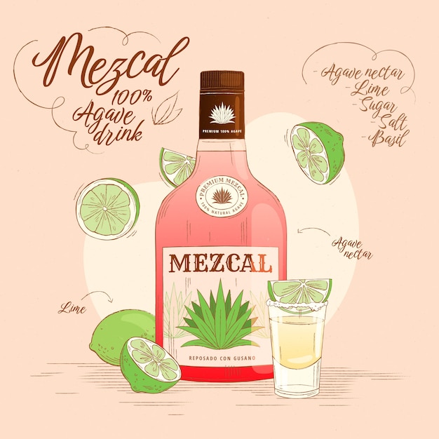 Deliziosa illustrazione mezcal disegnata a mano