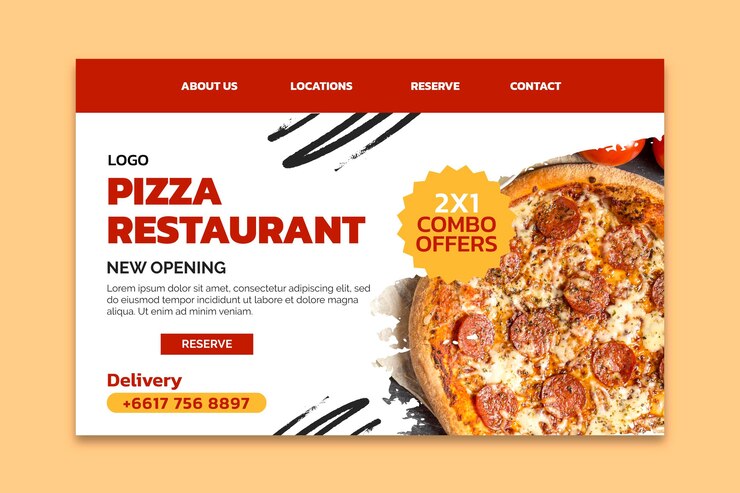 Vettore gratuito deliziosa pagina di destinazione del ristorante pizzeria