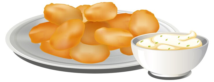 Vettore gratuito deliziose nuggets di pollo fritto con salsa