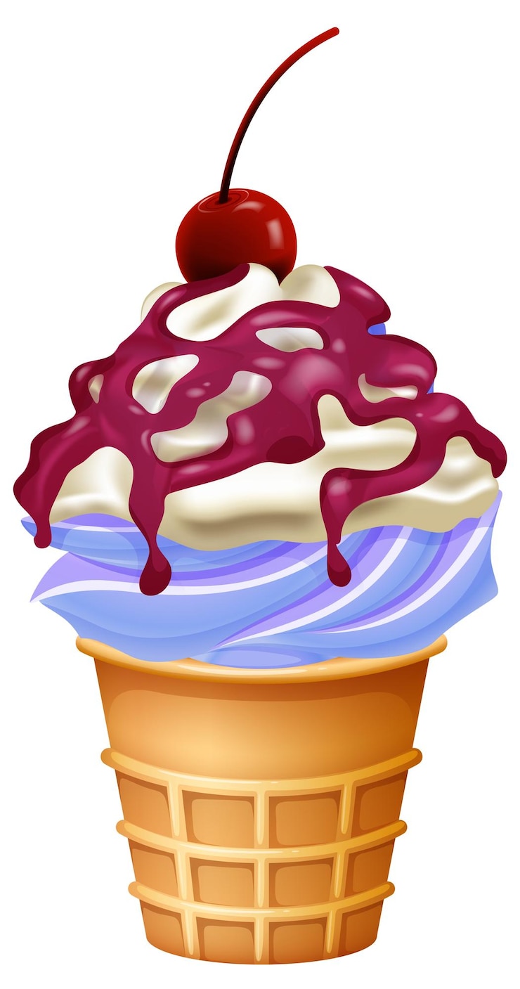 Vettore gratuito delizioso cono di gelato con ciliegie