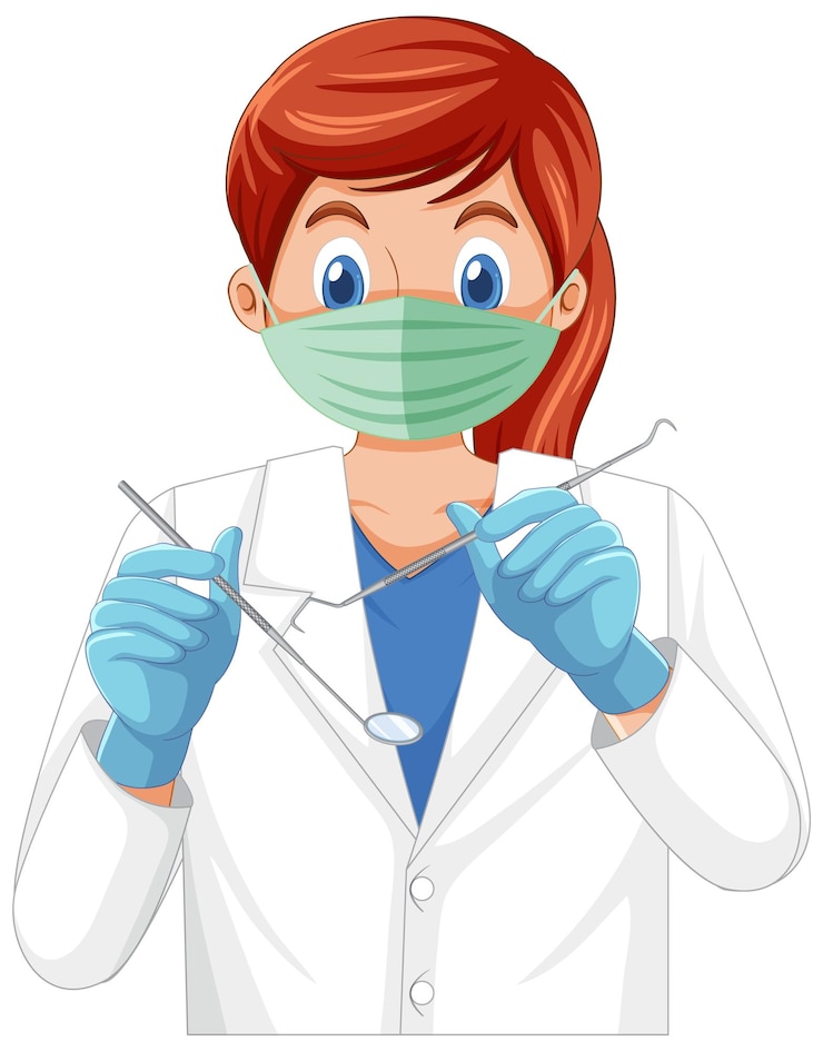 Vettore gratuito dentista che tiene strumenti su sfondo bianco