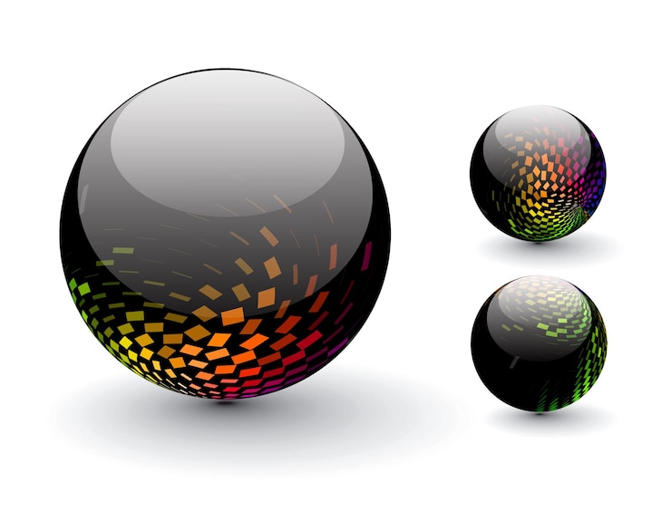 Vettore gratuito design a sfera semitono astratto colorato lucido con diversi modelli