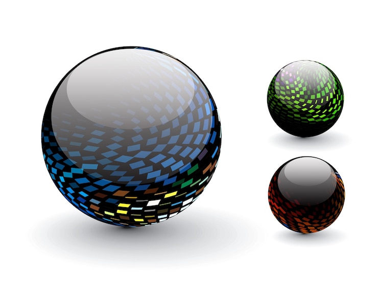 Vettore gratuito design a sfera semitono astratto colorato lucido con diversi modelli