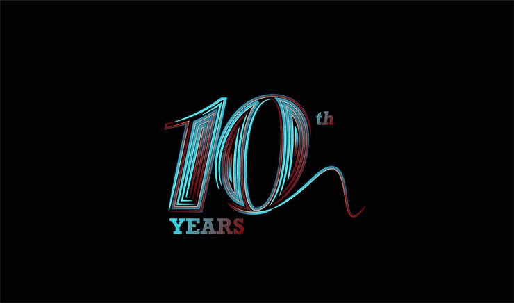 Vettore gratuito design al neon per la celebrazione del decimo anniversario. disegno vettoriale.