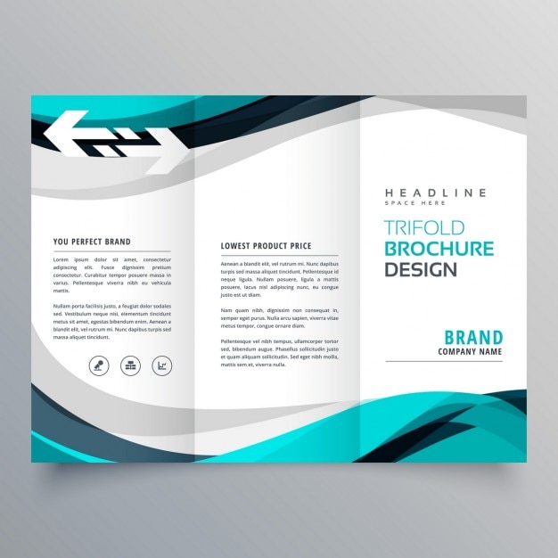 Vettore gratuito design brochure a tre ante con bella onda blu e grigio