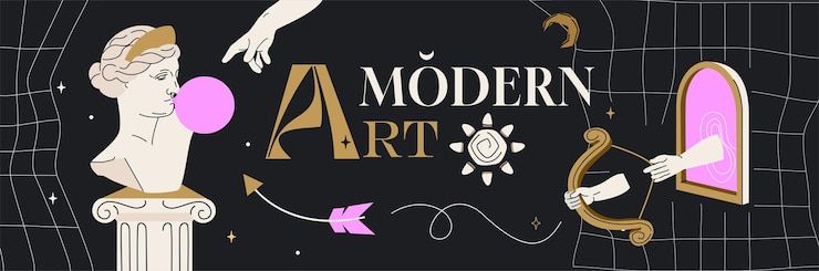 Vettore gratuito design contemporaneo e alla moda per poster di mostre d'arte collage creativo con colonna di sculture antiche e arpa design di copertina con statua greca e teste della grecia banner di invito con elementi surreali