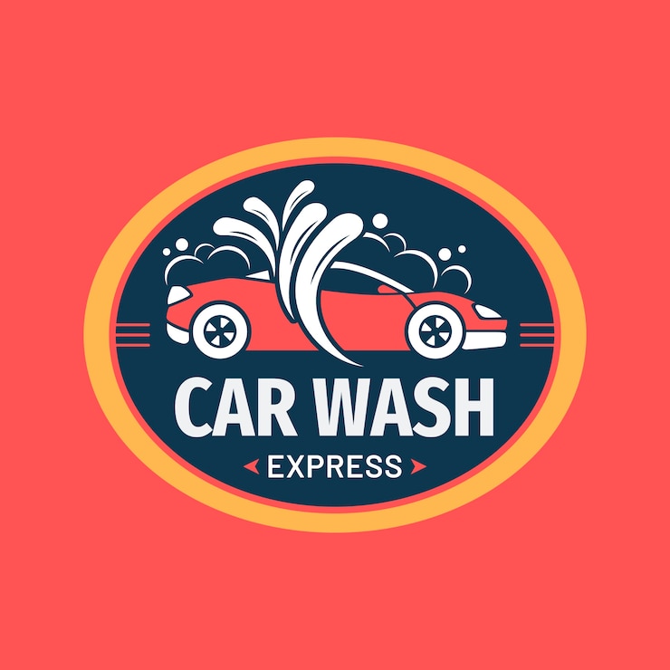 Vettore gratuito design del logo dell'autolavaggio disegnato a mano