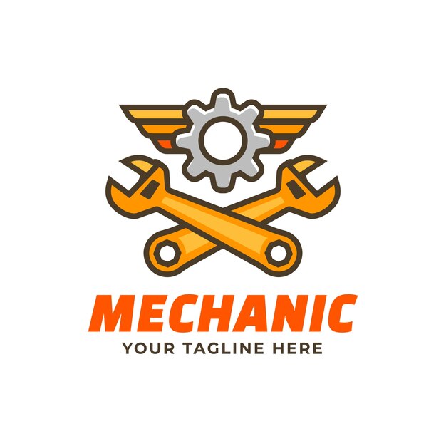 Design del logo di ingegneria meccanica disegnato a mano