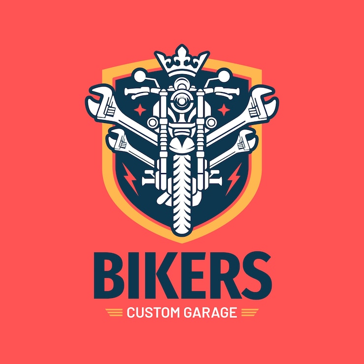 Vettore gratuito design del logo motociclista auto disegnato a mano