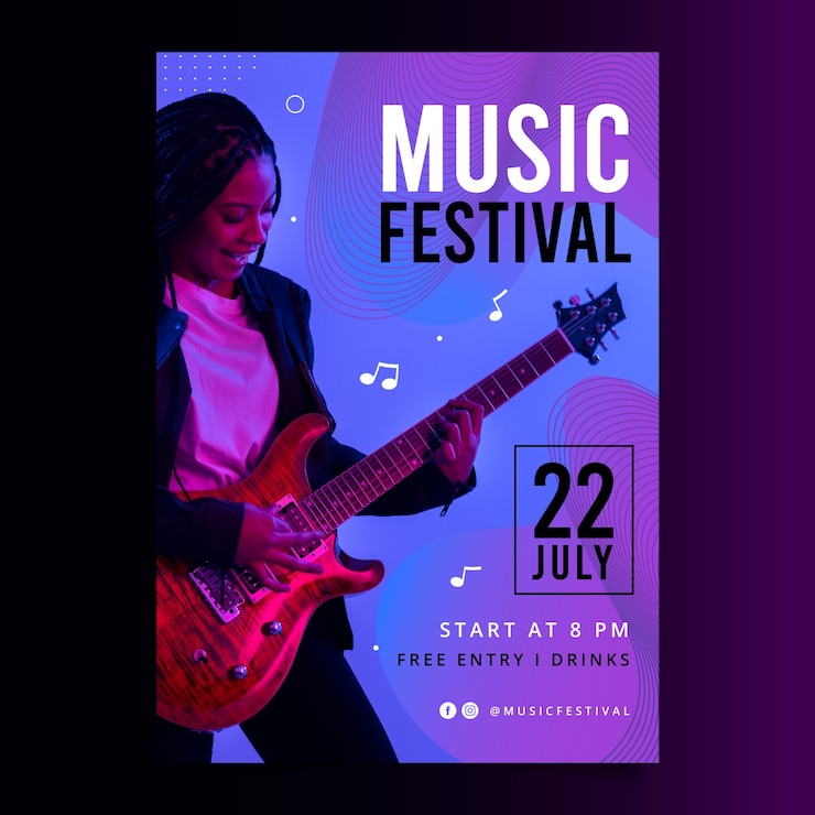 Vettore gratuito design del modello di invito al festival musicale
