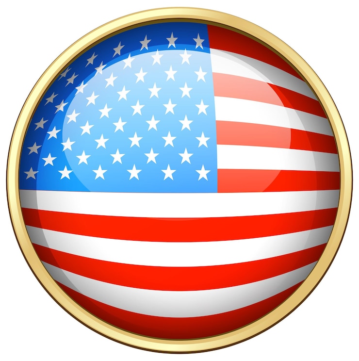 Vettore gratuito design della bandiera americana su badge rotondo
