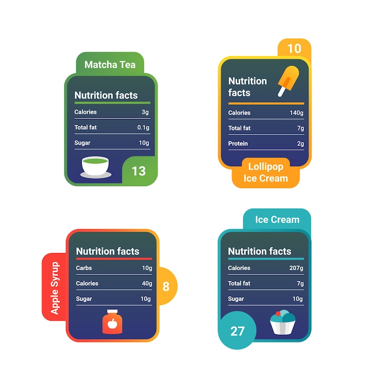 Vettore gratuito design della collezione di etichette nutrizionali
